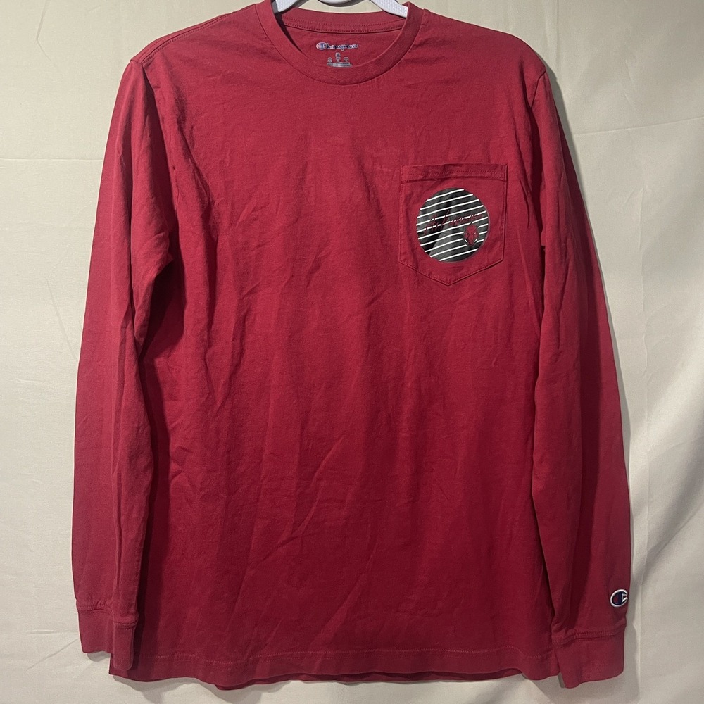 Champion Red Long Sleeve Arkansas Razorbacks Gameday Pocket Shirt Size Medium